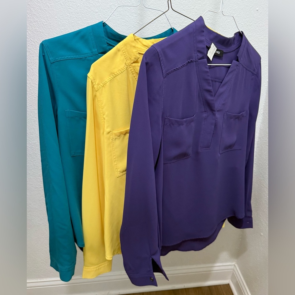 Nine West Pop Over Notched V Neck Long Sleeve Blouses Medium. Set of 3 blouses.